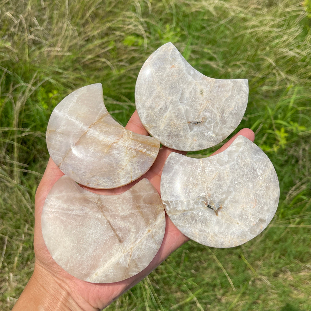 Natural Moonstone Crystal Moon Carving