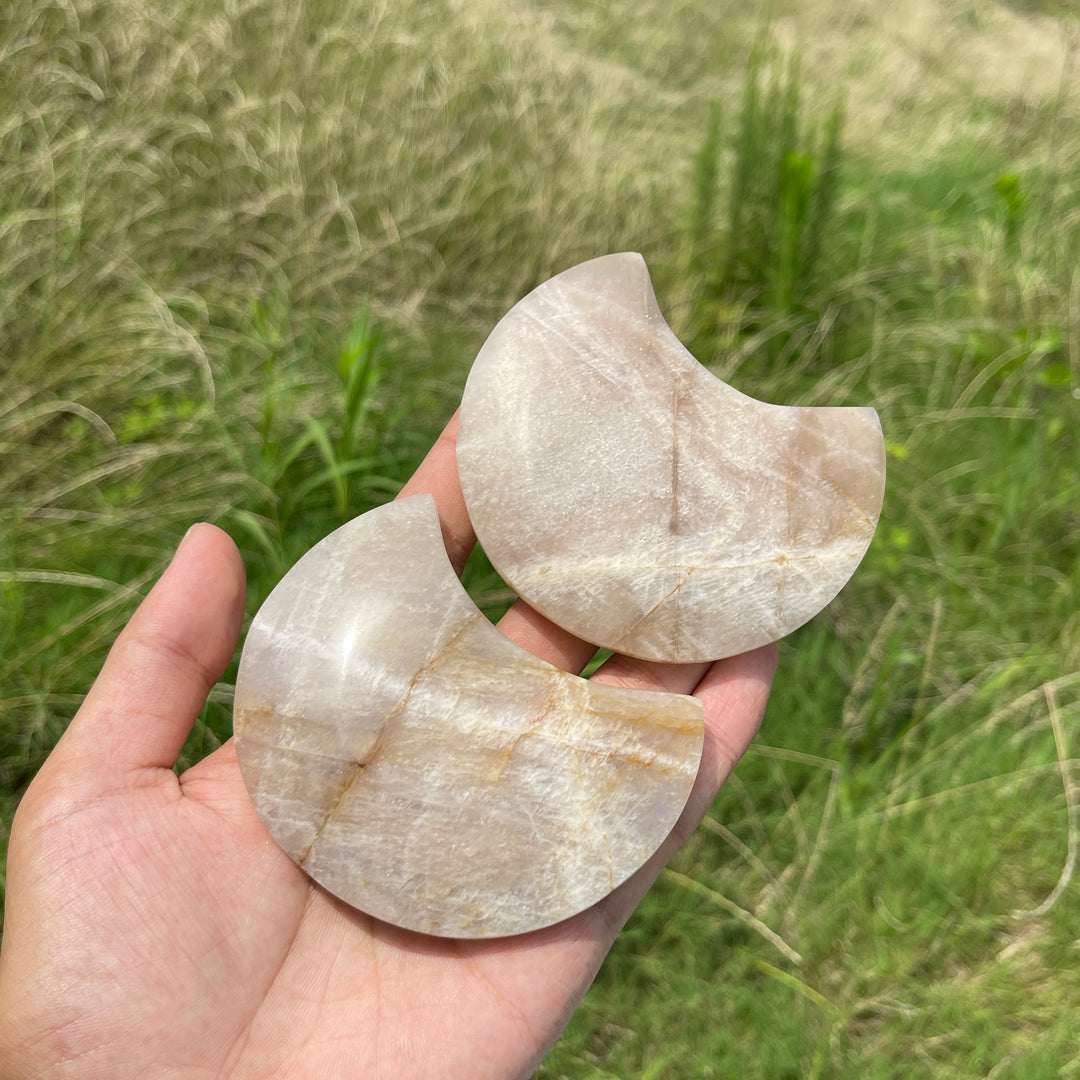 Natural Moonstone Crystal Moon Carving