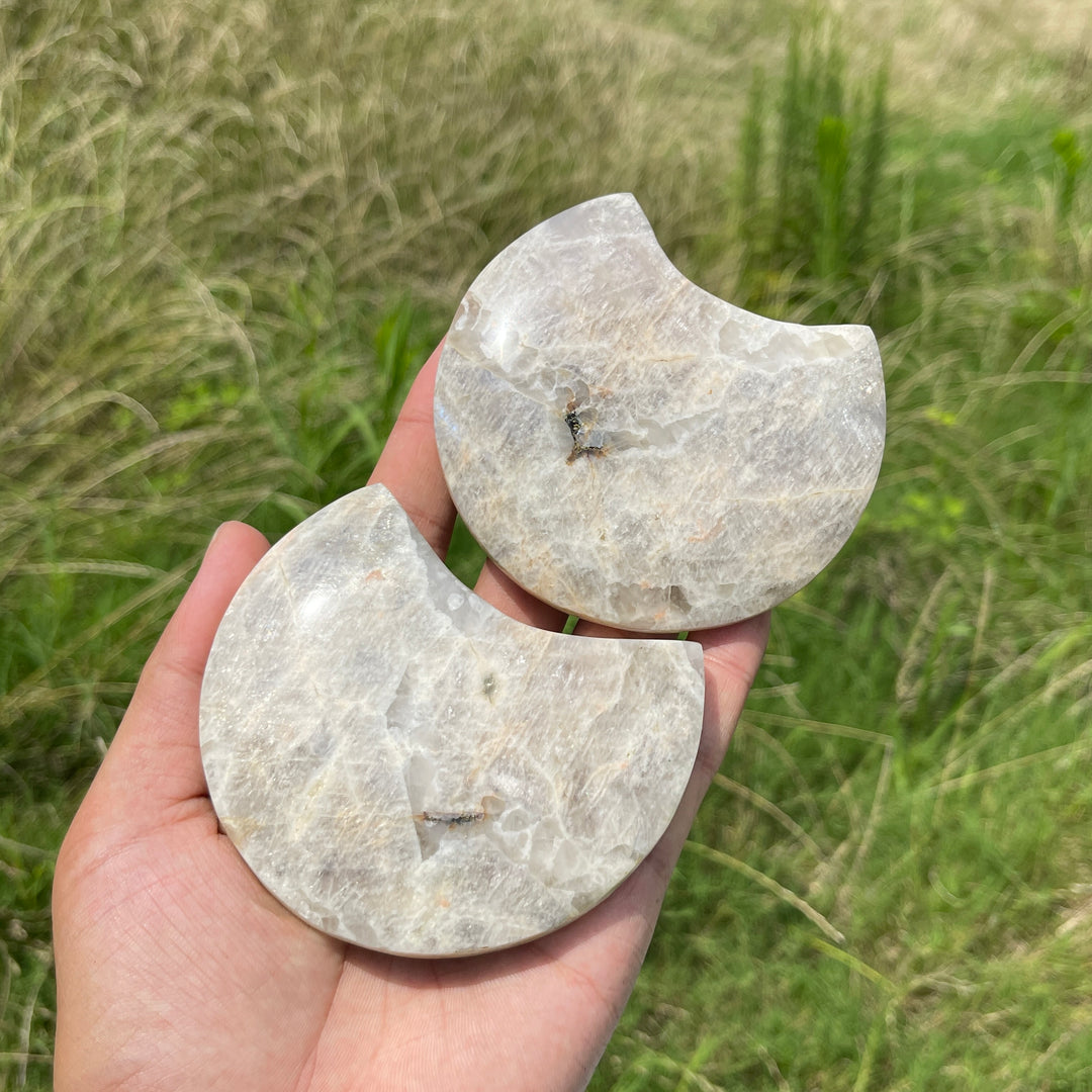 Natural Moonstone Crystal Moon Carving