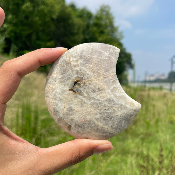 Natural Moonstone Crystal Moon Carving