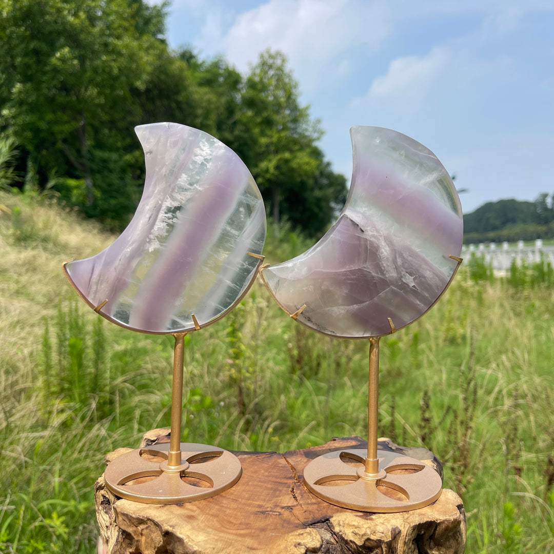 Unique,Natural Crystal Lavender Fluorite Moon With Stand