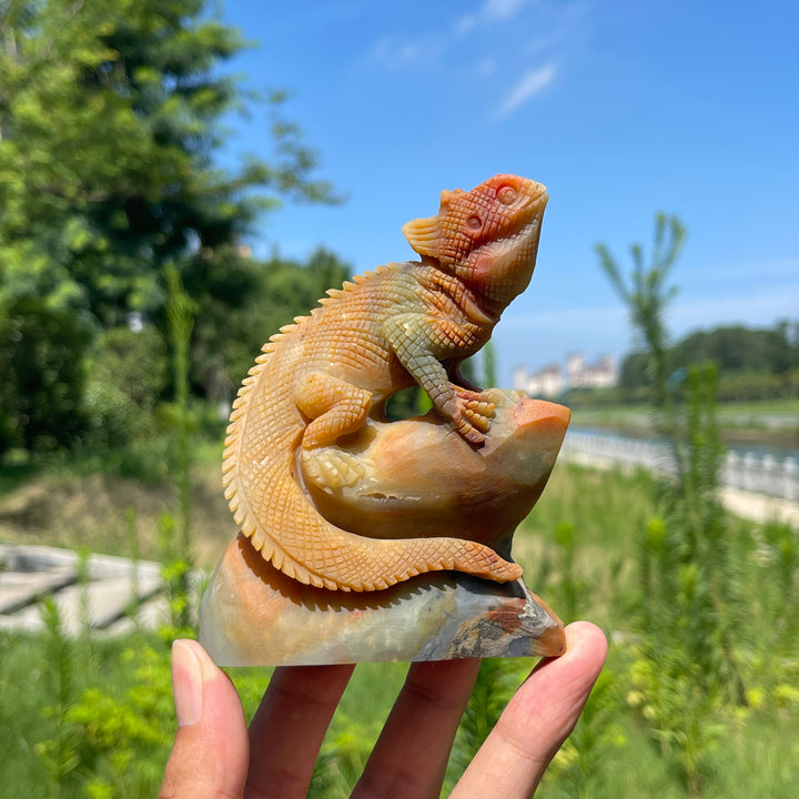 Unique,Natural Crystal Blue Quartzite Lizard Carving