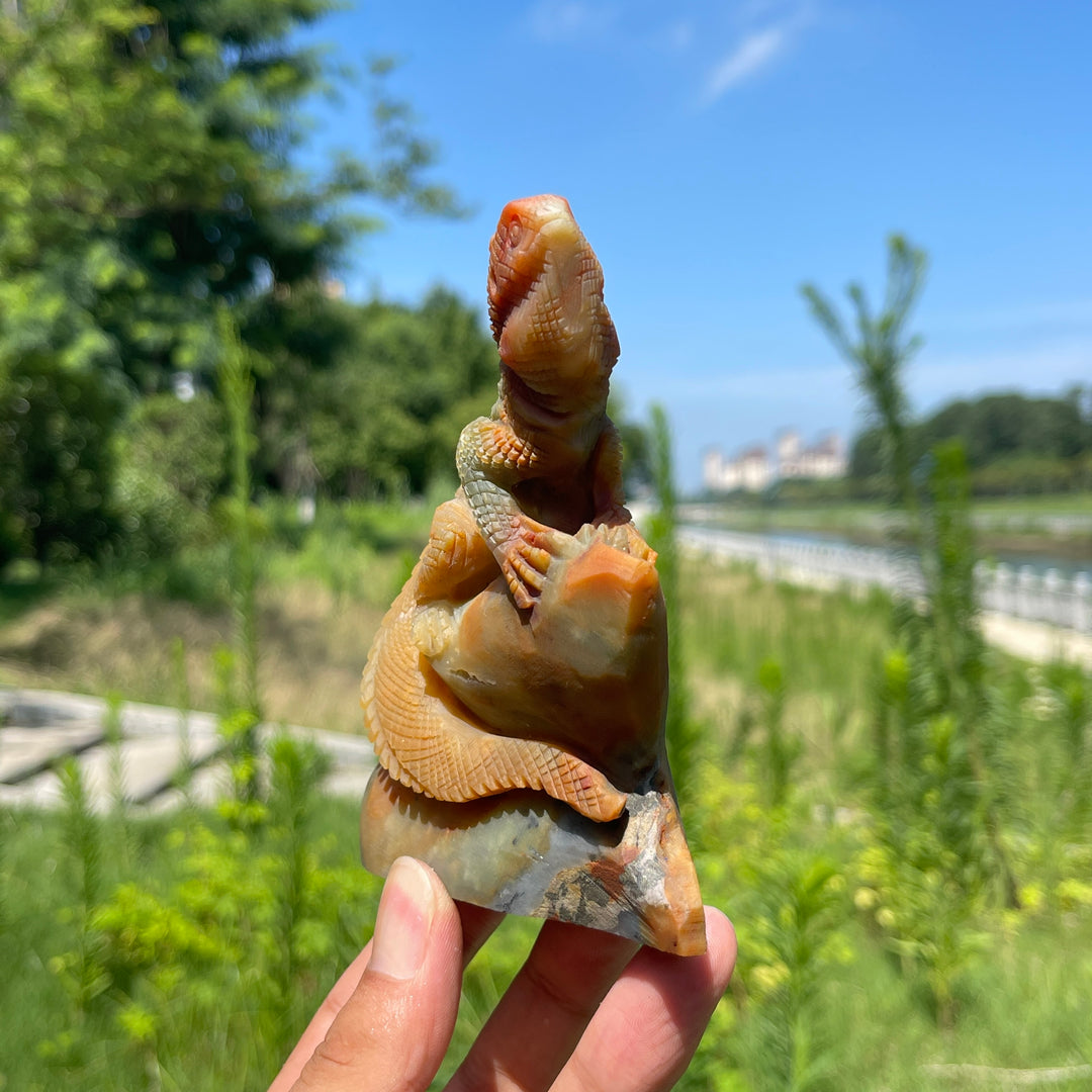 Unique,Natural Crystal Blue Quartzite Lizard Carving