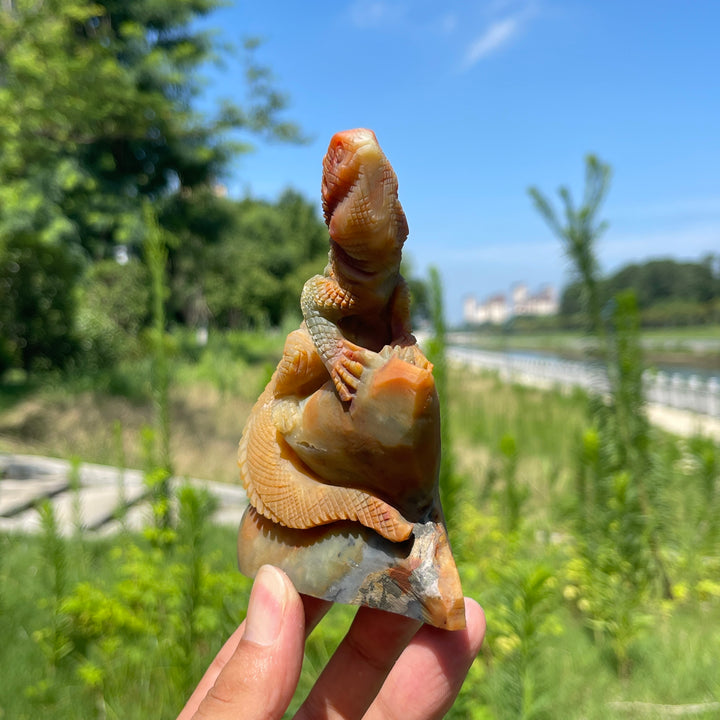 Unique,Natural Crystal Blue Quartzite Lizard Carving