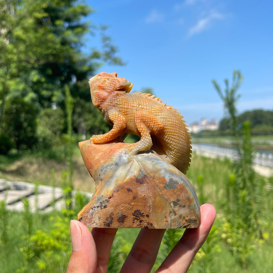 Unique,Natural Crystal Blue Quartzite Lizard Carving