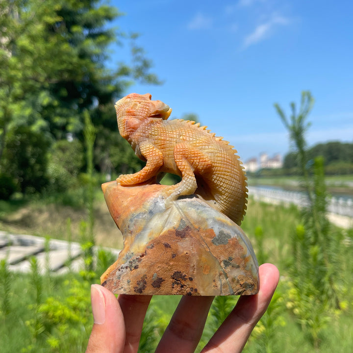 Unique,Natural Crystal Blue Quartzite Lizard Carving