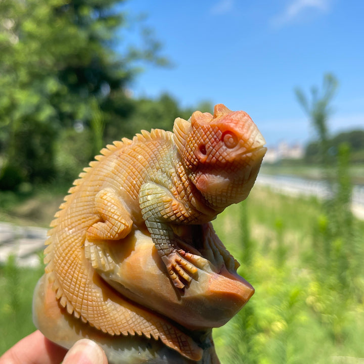 Unique,Natural Crystal Blue Quartzite Lizard Carving