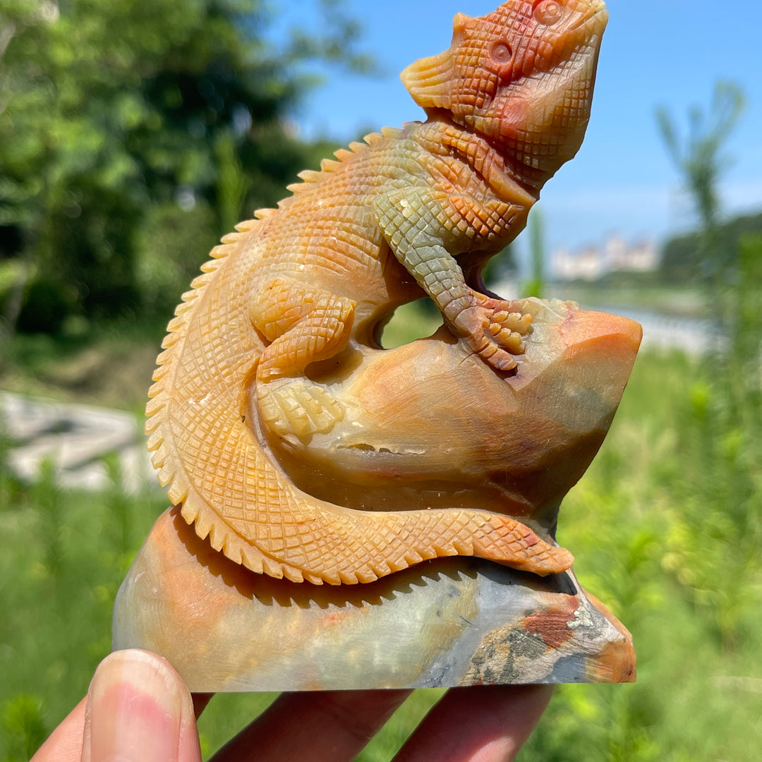 Unique,Natural Crystal Blue Quartzite Lizard Carving