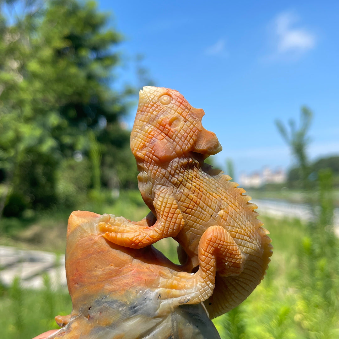 Unique,Natural Crystal Blue Quartzite Lizard Carving