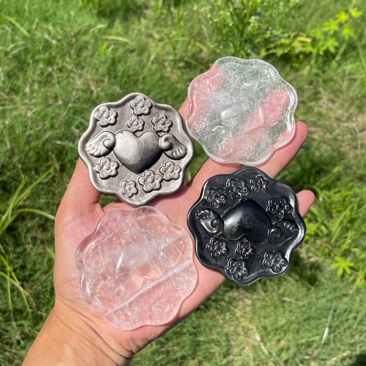 Natural Crystal Winged Flower Plaque Carving
