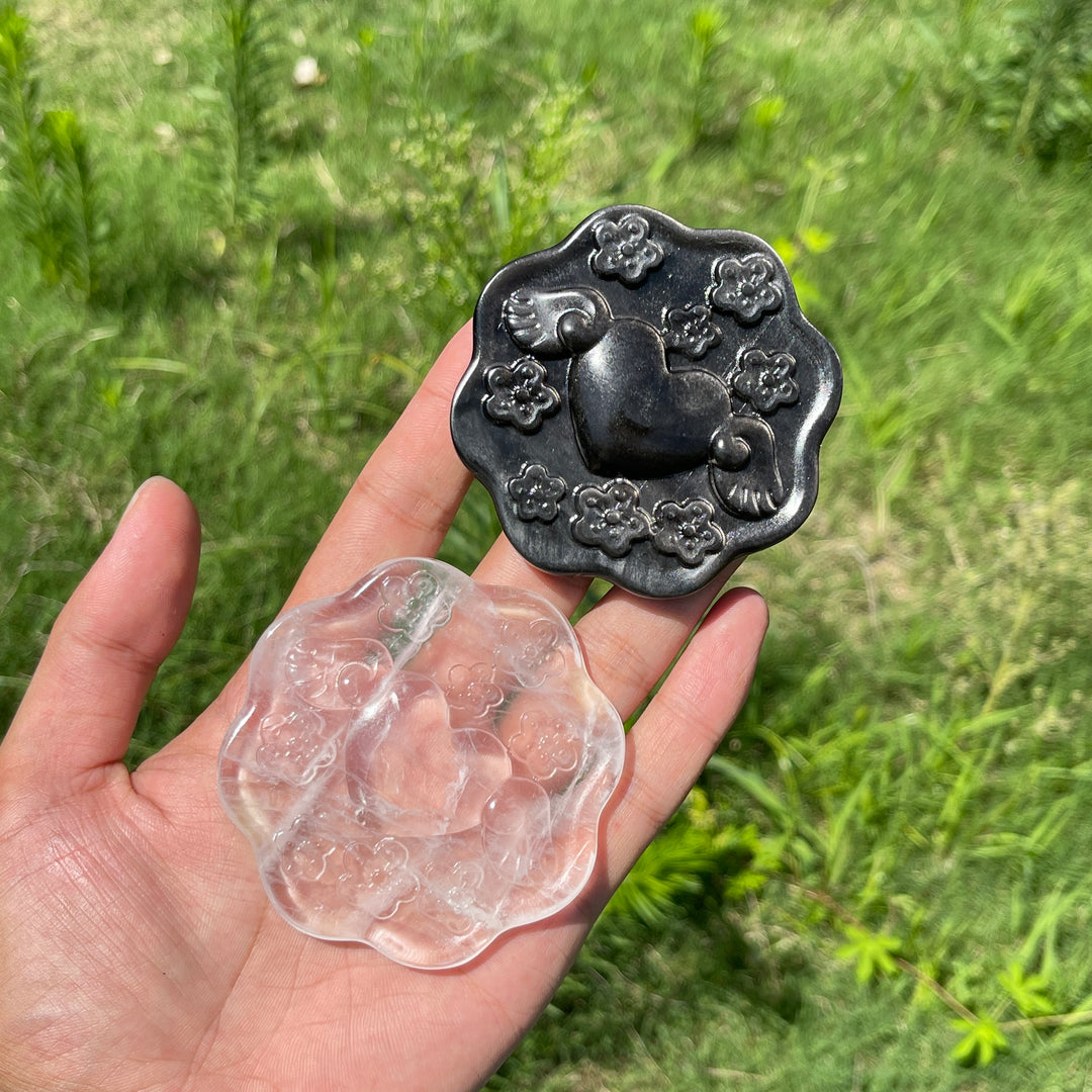 Natural Crystal Winged Flower Plaque Carving