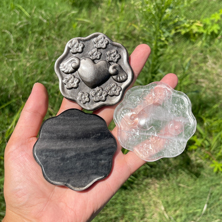Natural Crystal Winged Flower Plaque Carving