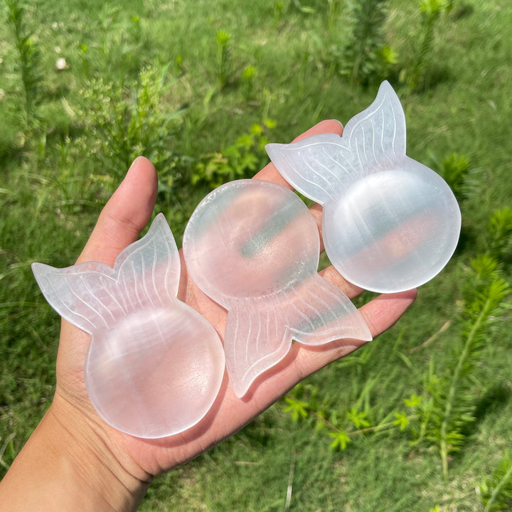 Natural Crystal Selenite Mermaid Tail Bowl Carving