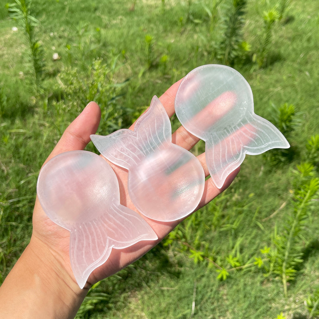 Natural Crystal Selenite Mermaid Tail Bowl Carving