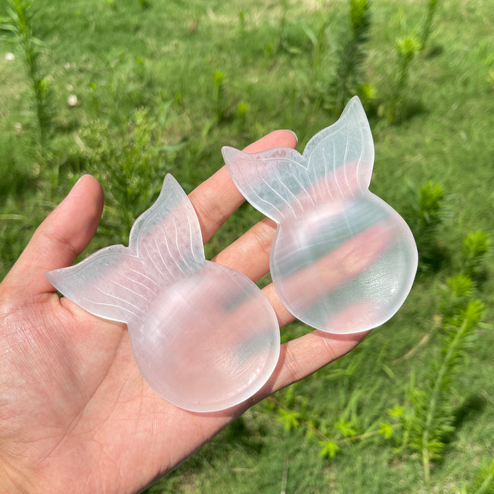 Natural Crystal Selenite Mermaid Tail Bowl Carving
