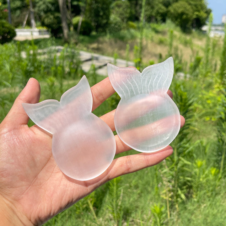 Natural Crystal Selenite Mermaid Tail Bowl Carving