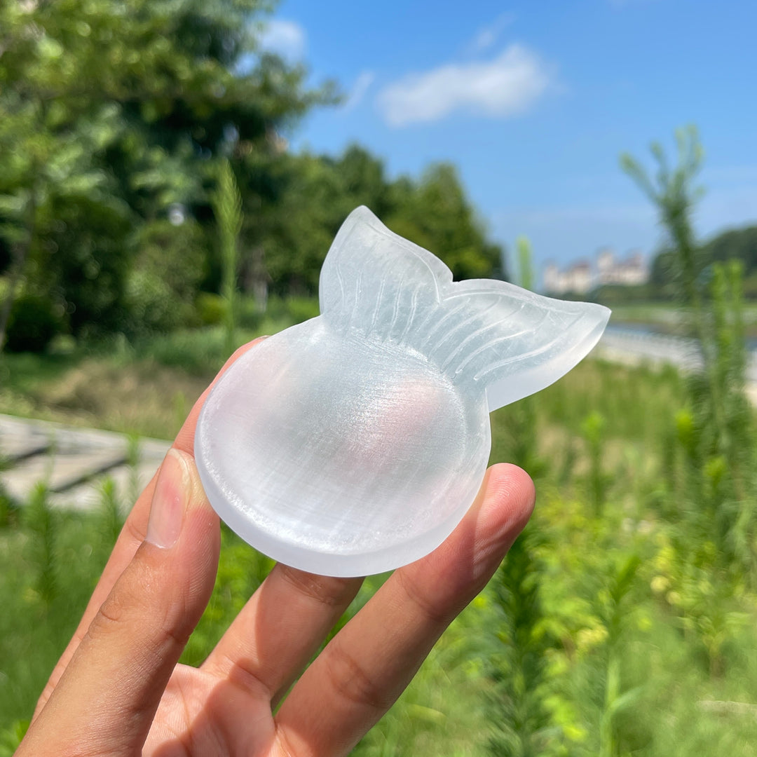 Natural Crystal Selenite Mermaid Tail Bowl Carving