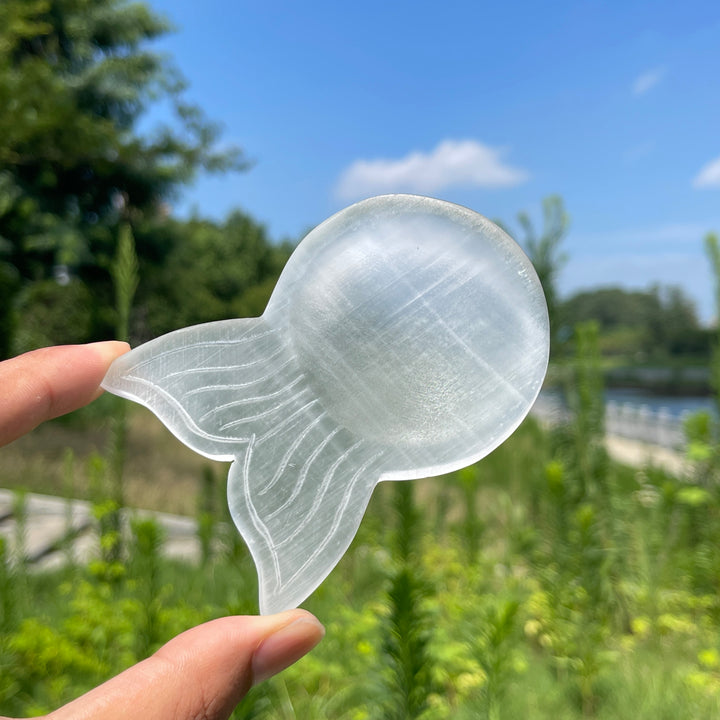 Natural Crystal Selenite Mermaid Tail Bowl Carving