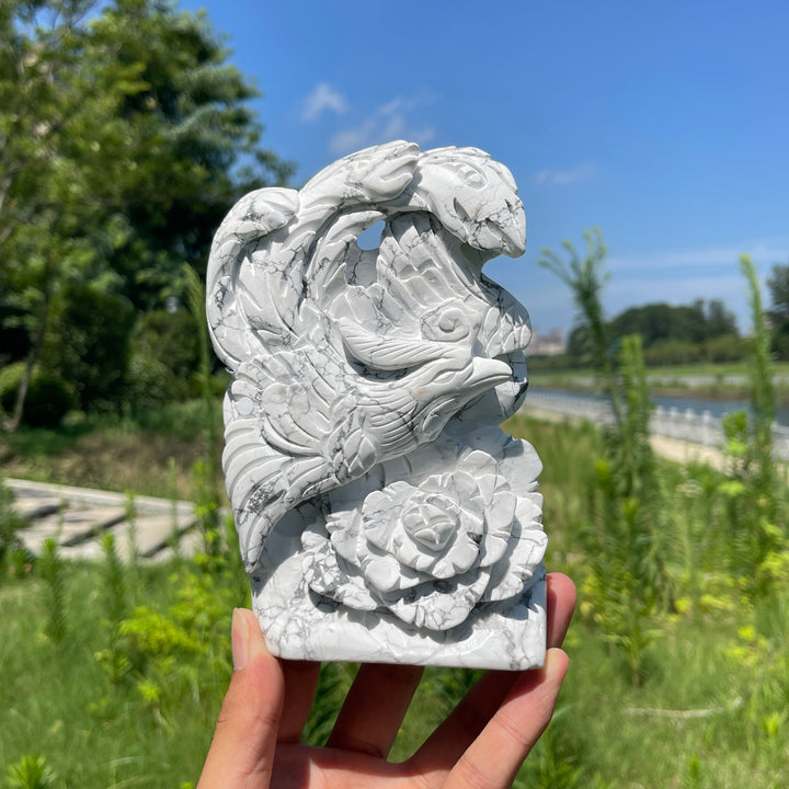 Unique,A Slightly Imperfect Natural Crystal Howlite Phoenix Carving