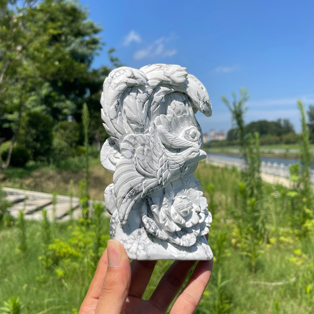 Unique,A Slightly Imperfect Natural Crystal Howlite Phoenix Carving