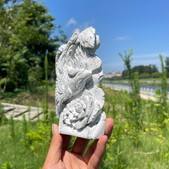 Unique,A Slightly Imperfect Natural Crystal Howlite Phoenix Carving