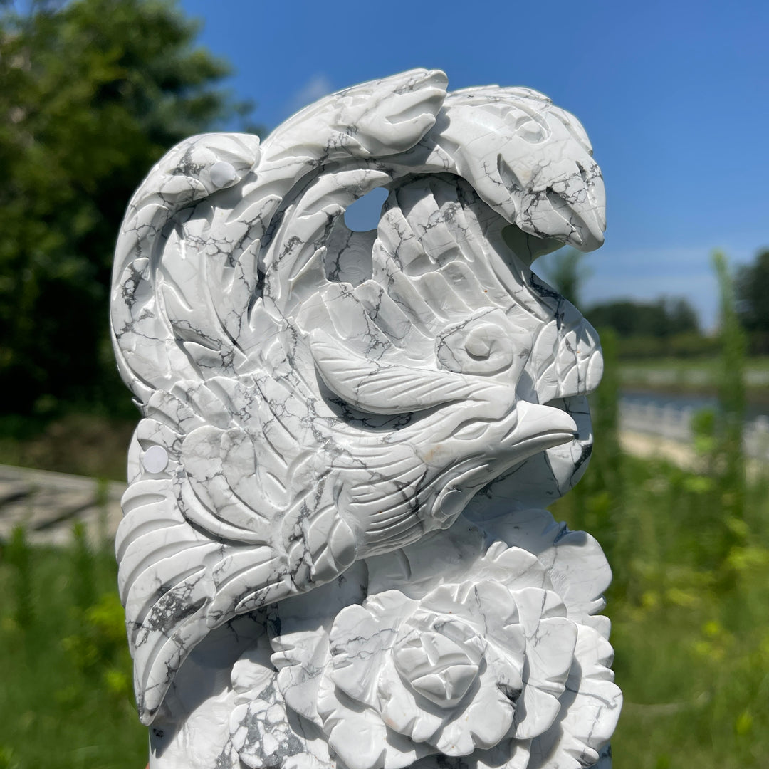 Unique,A Slightly Imperfect Natural Crystal Howlite Phoenix Carving