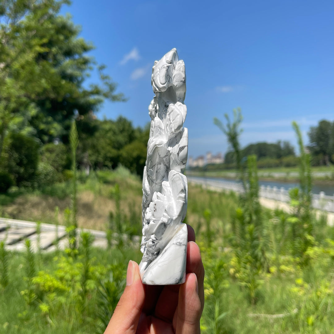 Unique,A Slightly Imperfect Natural Crystal Howlite Phoenix Carving