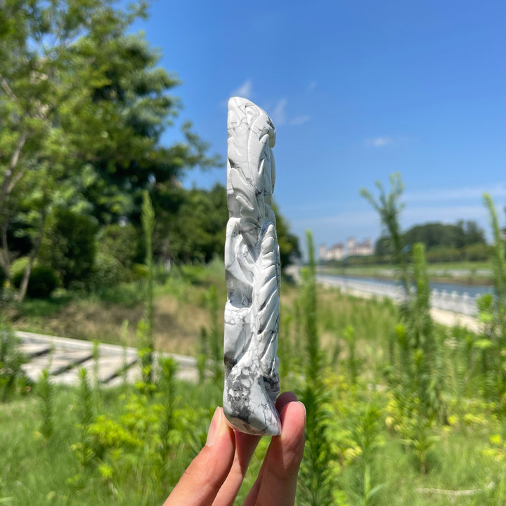 Unique,A Slightly Imperfect Natural Crystal Howlite Phoenix Carving