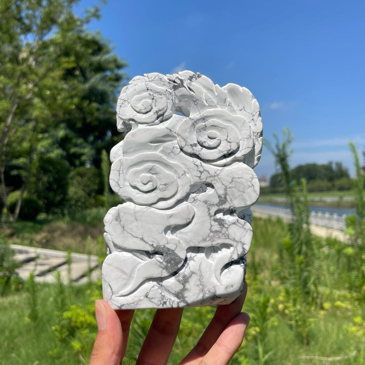 Unique,A Slightly Imperfect Natural Crystal Howlite Phoenix Carving