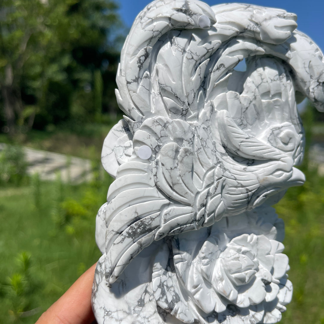 Unique,A Slightly Imperfect Natural Crystal Howlite Phoenix Carving