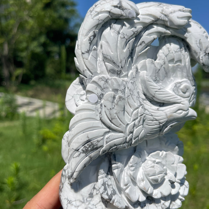 Unique,A Slightly Imperfect Natural Crystal Howlite Phoenix Carving