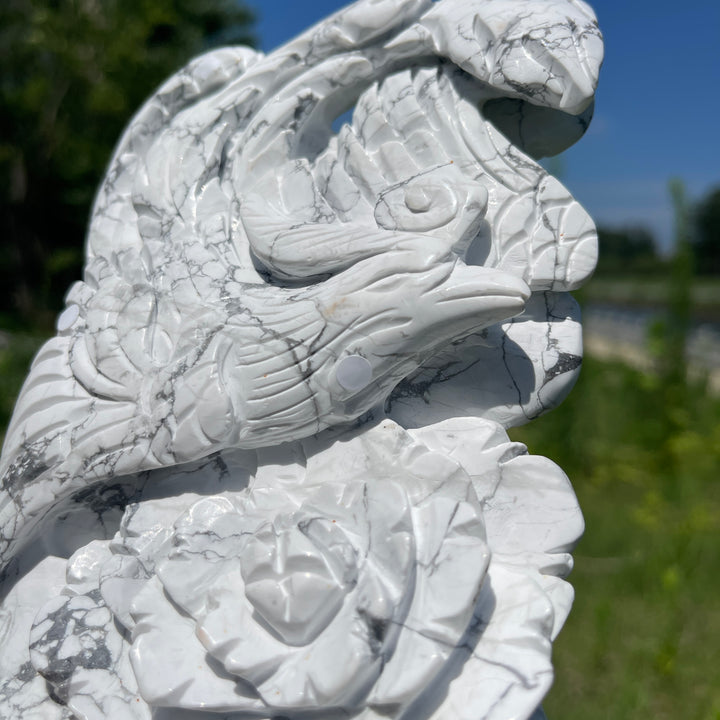 Unique,A Slightly Imperfect Natural Crystal Howlite Phoenix Carving