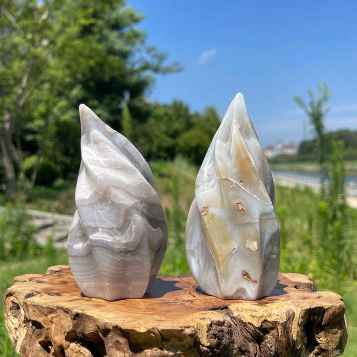 Unique,Natural Crystal Banded Agate Torch Ornament