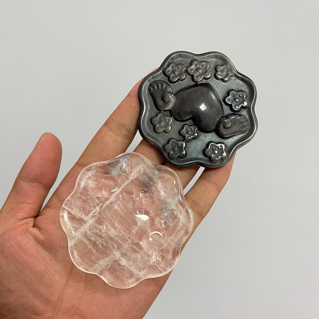 Natural Crystal Winged Flower Plaque Carving