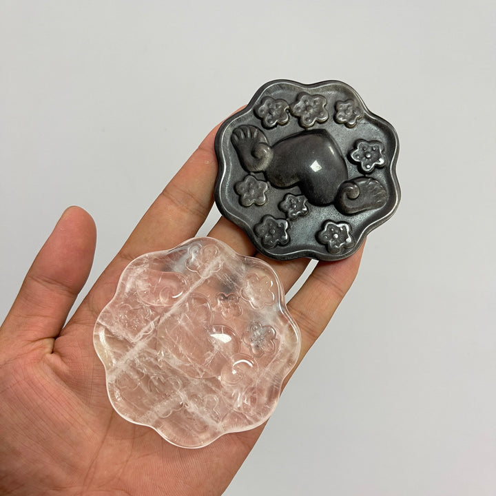 Natural Crystal Winged Flower Plaque Carving