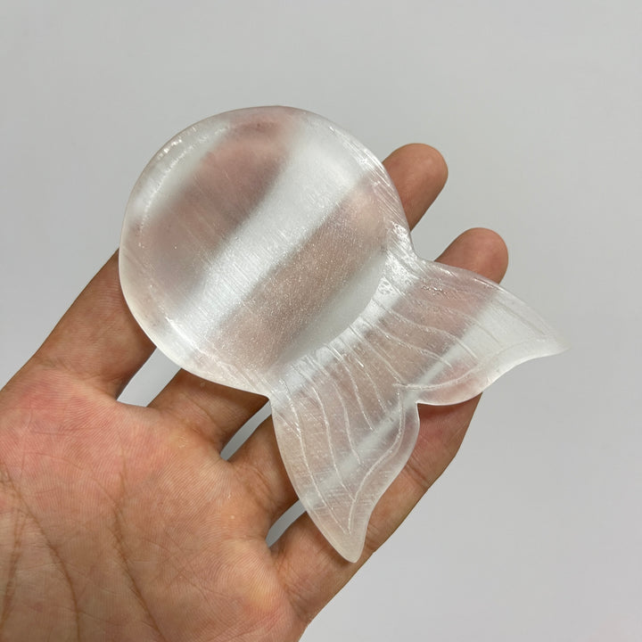 Natural Crystal Selenite Mermaid Tail Bowl Carving