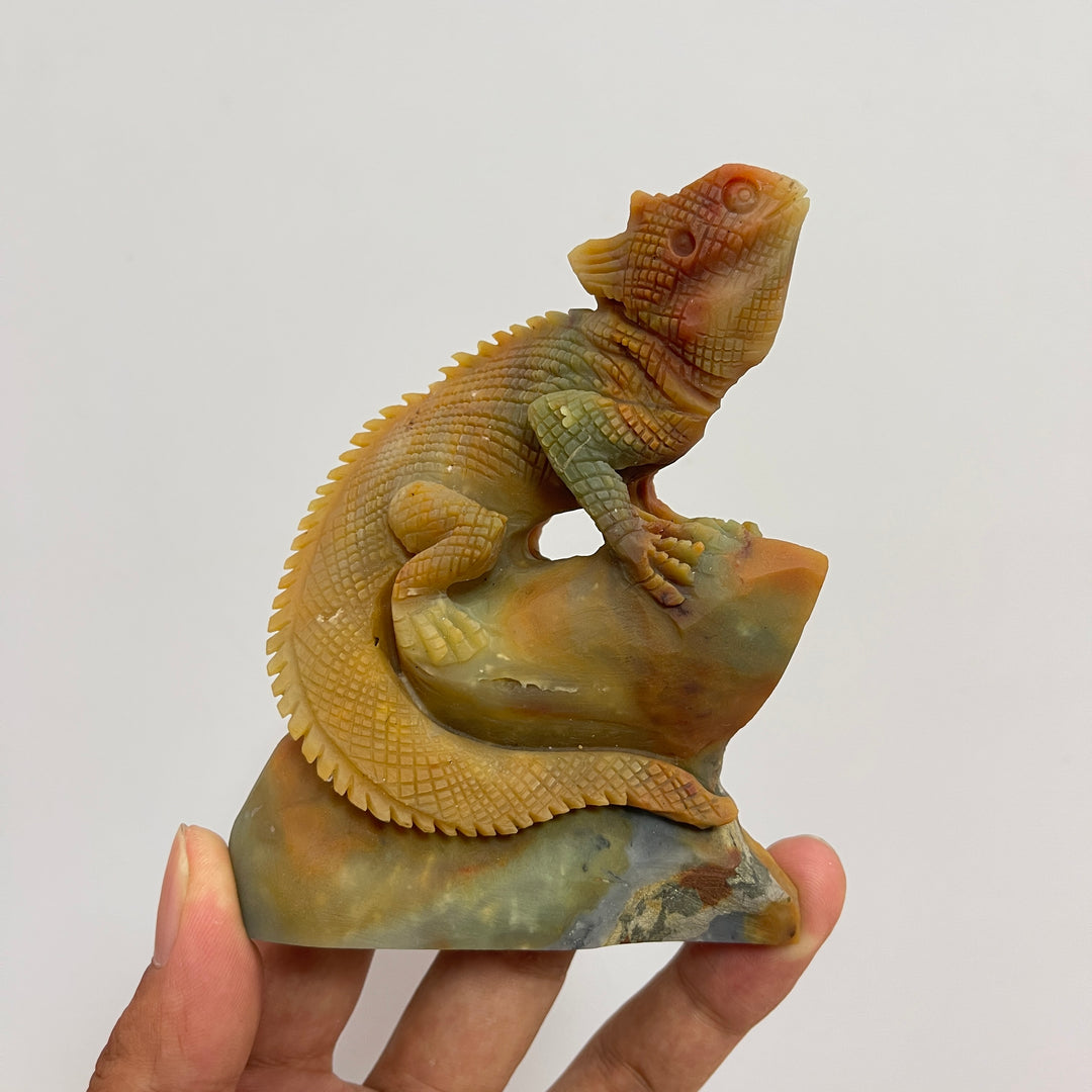 Unique,Natural Crystal Blue Quartzite Lizard Carving