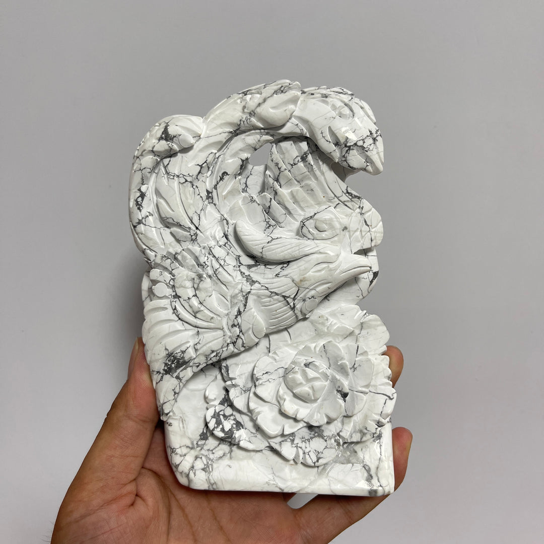 Unique,A Slightly Imperfect Natural Crystal Howlite Phoenix Carving