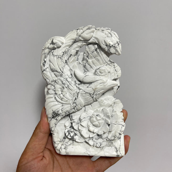 Unique,A Slightly Imperfect Natural Crystal Howlite Phoenix Carving
