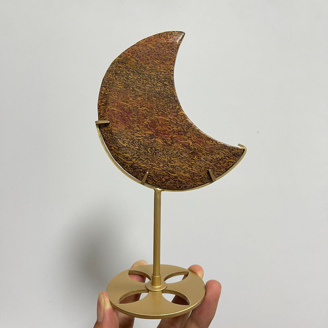 Unique,Natural Calligraphy Jasper Crescent Moon With Stand