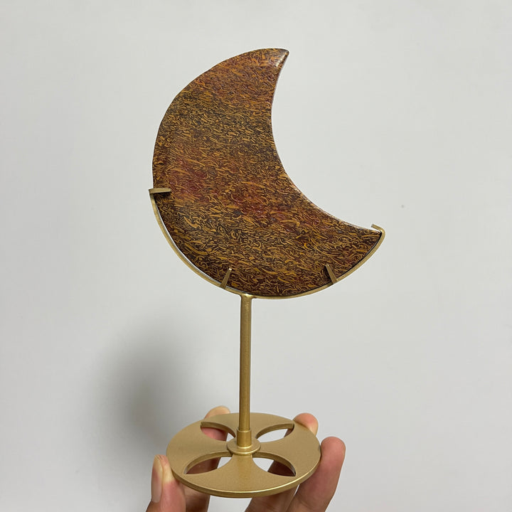 Unique,Natural Calligraphy Jasper Crescent Moon With Stand