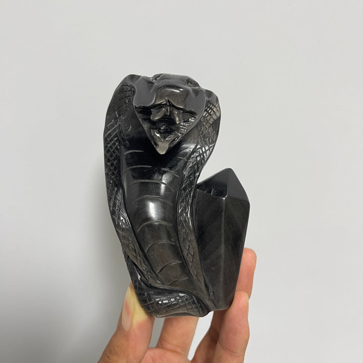Unique,Natural Crystal Silver Obsidian Cobra Carving