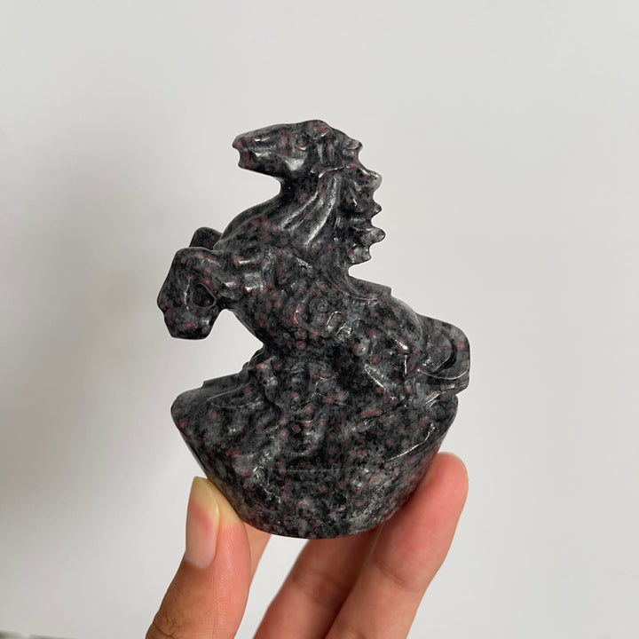 Natural Garnet Stone Spirited Wealth Horse Carving