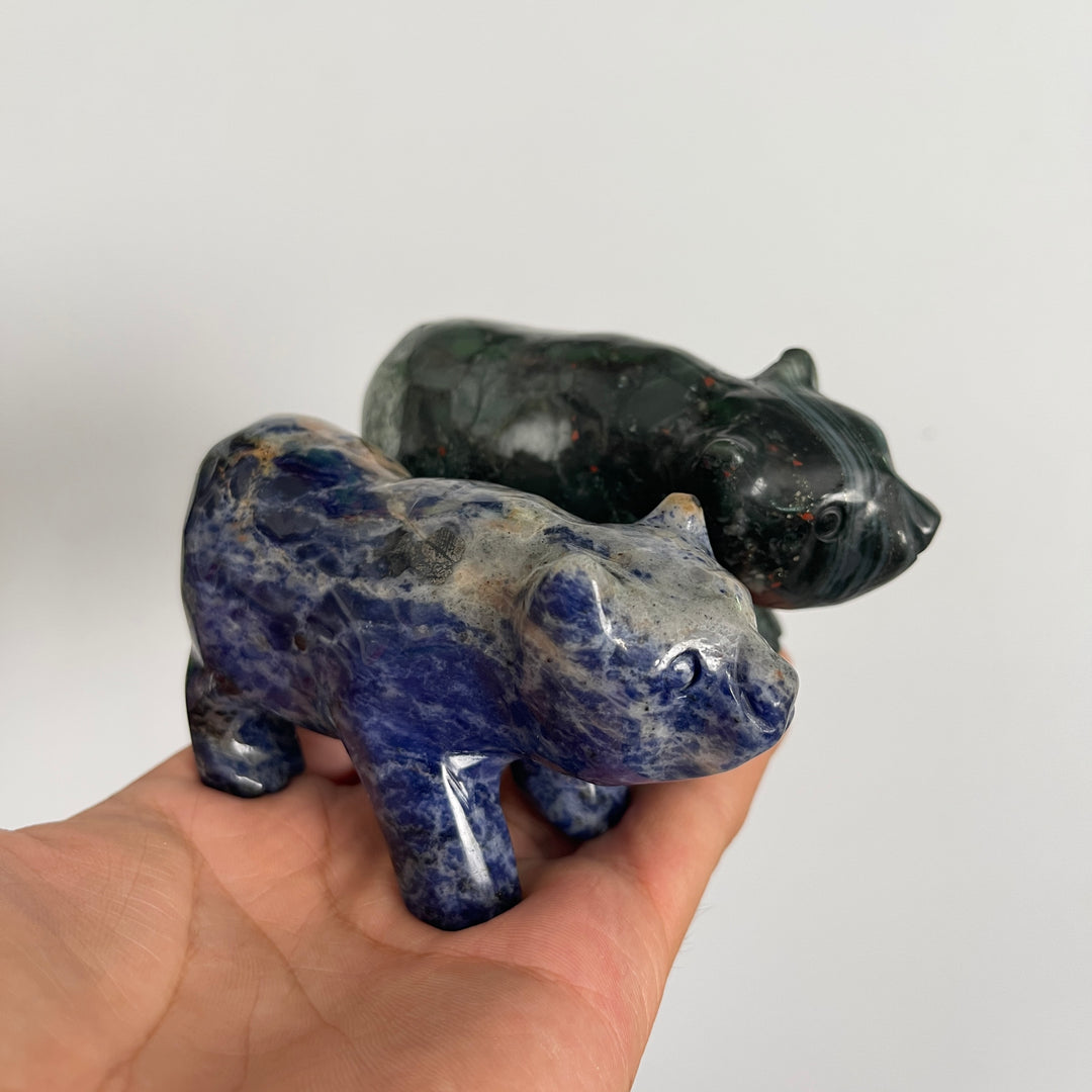 Unique,Natural Crystal Cute Walking Polor Bear Carving