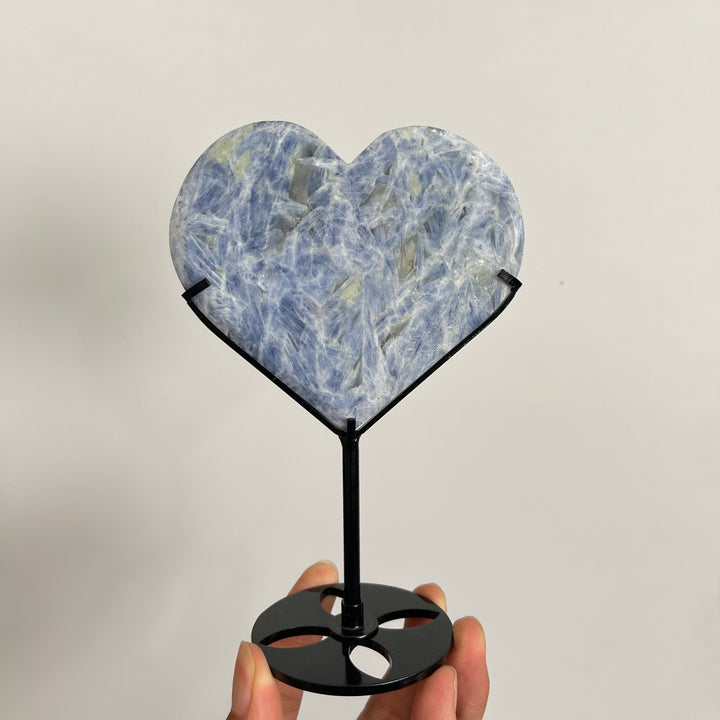 Unique,Natural Blue Kyanite Calming Heart With Stand