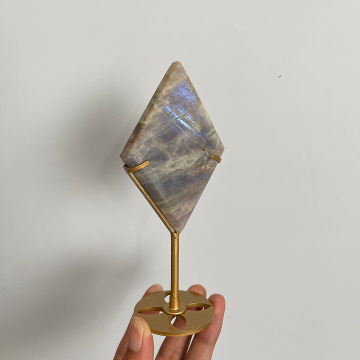 Unique,Natural Sunstone-Moonstone Diamond Slice With Stand