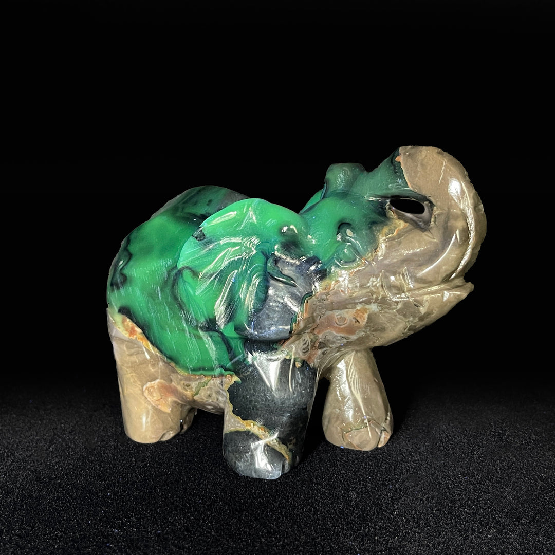 A Slightly Imperfect Natural Volcanic Agate Trunk-Up Elephant Carving