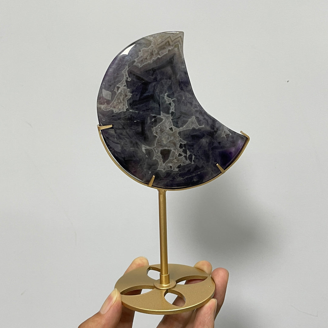 Unique,Natural Crystal Dream Amethyst Moon With Stand