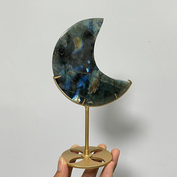 Unique,Natural Labradorite Crystal Moon With Stand