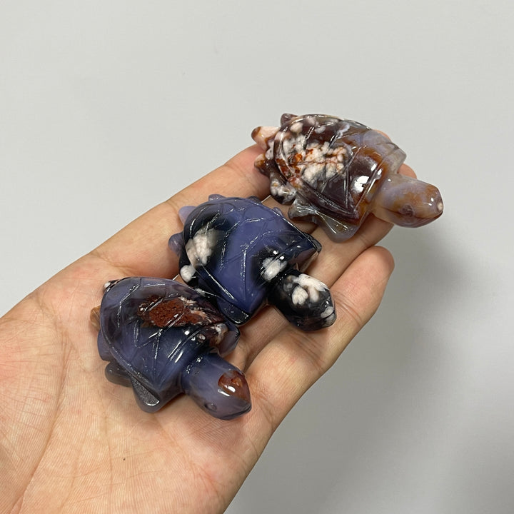 Natural Blue Flower Agate Sea Turtle Carving